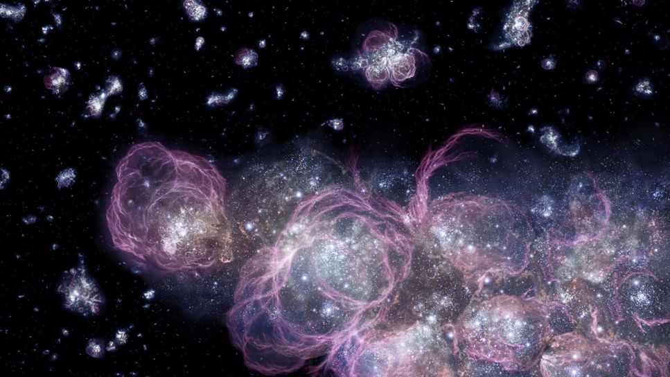 En konstnärstolkning av hur det mycket tidiga universum kan ha sett ut.