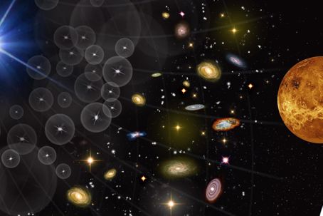 M5_mission_themes.jpg Illustration av planeter och galaxer i fullfärg