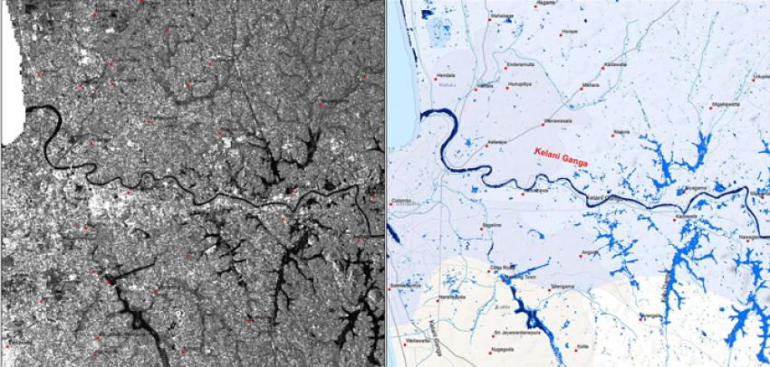 Satellitbilder över västra Sri Lanka som drabbats av en cyklon.