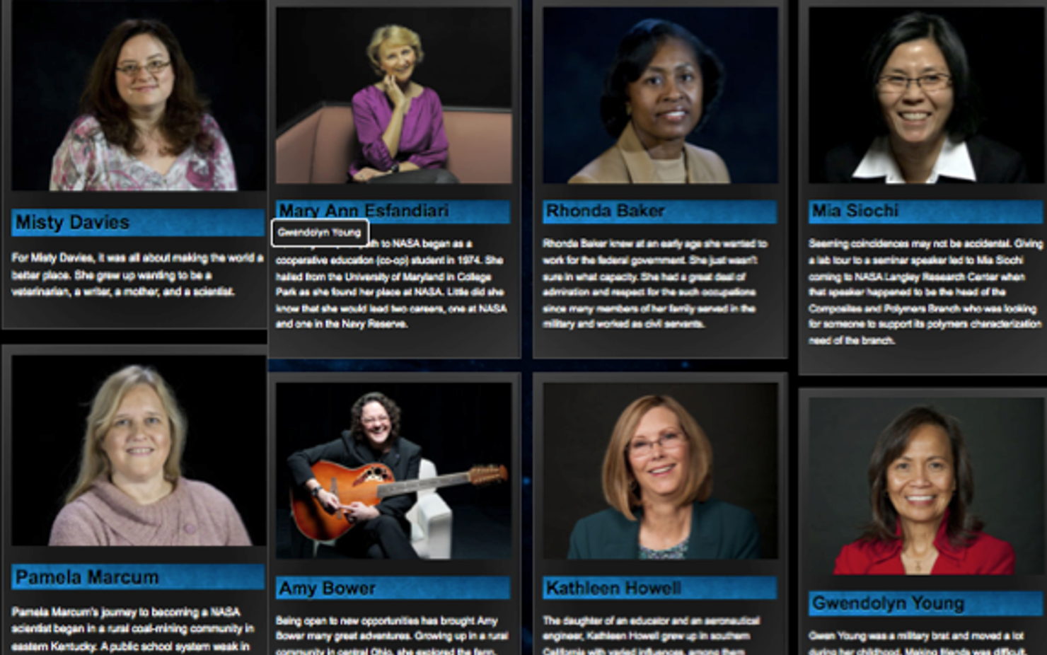 På NASAs hemsida finns det många rymdkvinnor