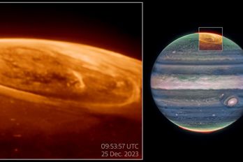 Webb Jupiter norrsken.jpg Jupiter som den ser ut genom James Webb-teleskopet