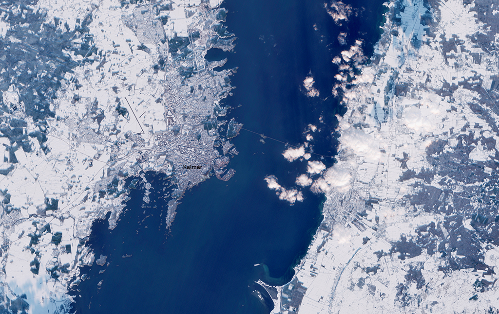 Bild över snöigt Kalmar.