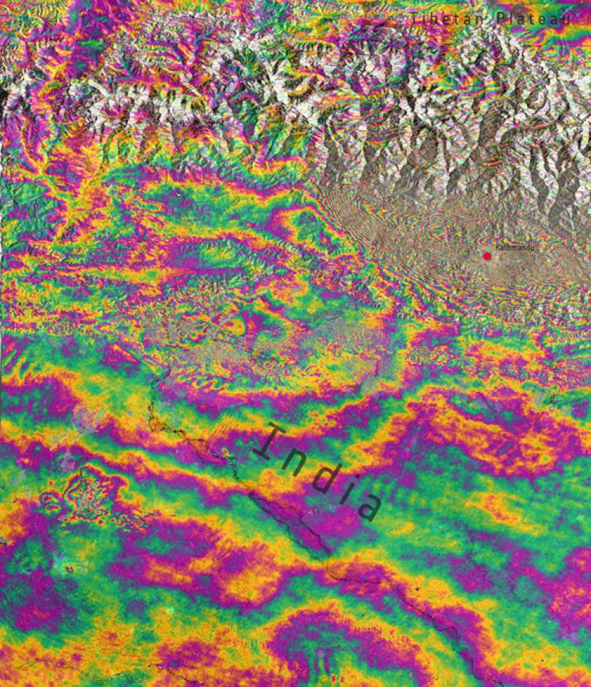 Satellitbild som visar marken runt Nepals huvudstad Katmandu.