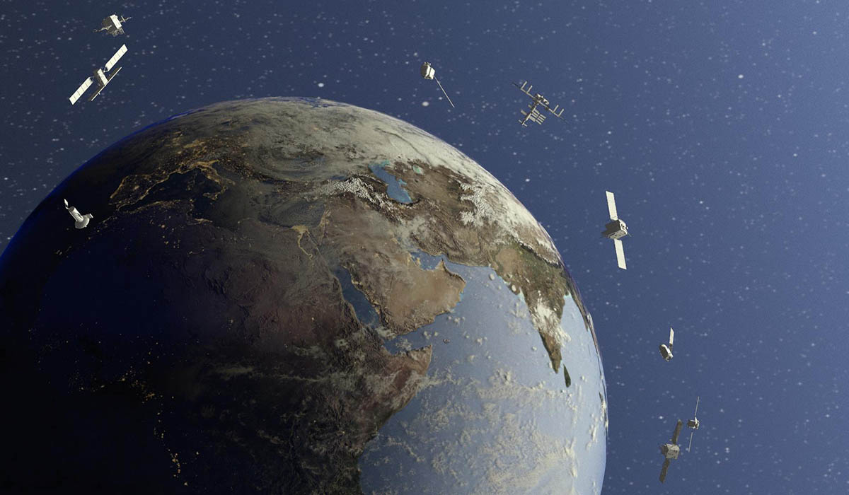 Satelliter som kretsar runt jorden.