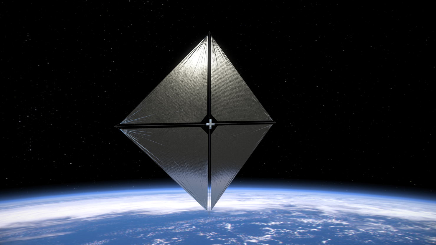 En konstnärstolkning av NASA:s Solar Sail System i omloppsbana runt jorden.