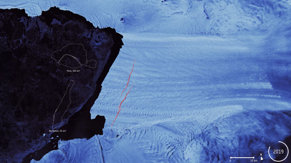 Sprickor i Pine Island-glaciären upptäckta av satelliter