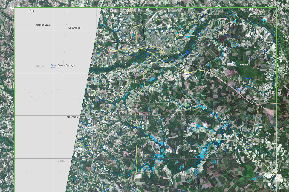 Satelliten Sentinel kartlägger förödelsen efter orkanen Florence