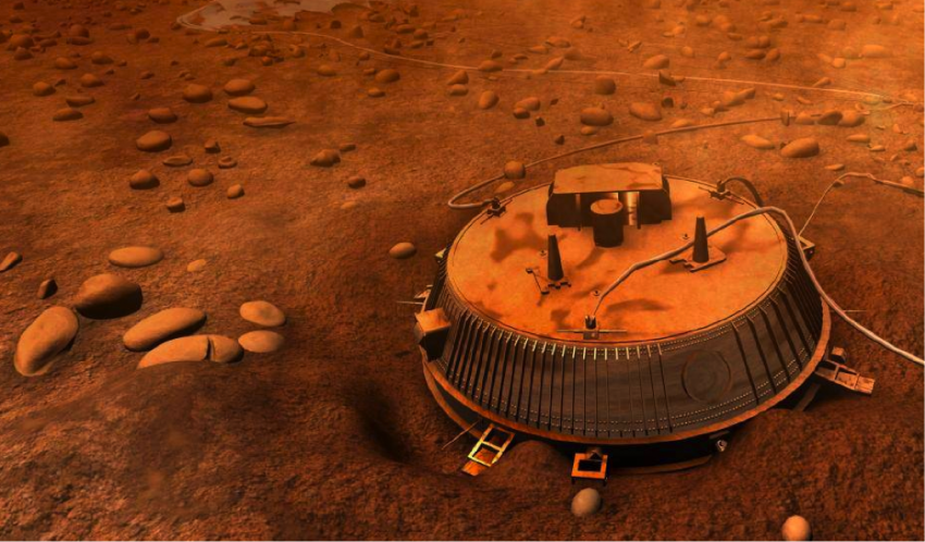 Animerad bild av Huygens på Titans månyta 