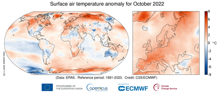 Copernicus temperaturdata över europa