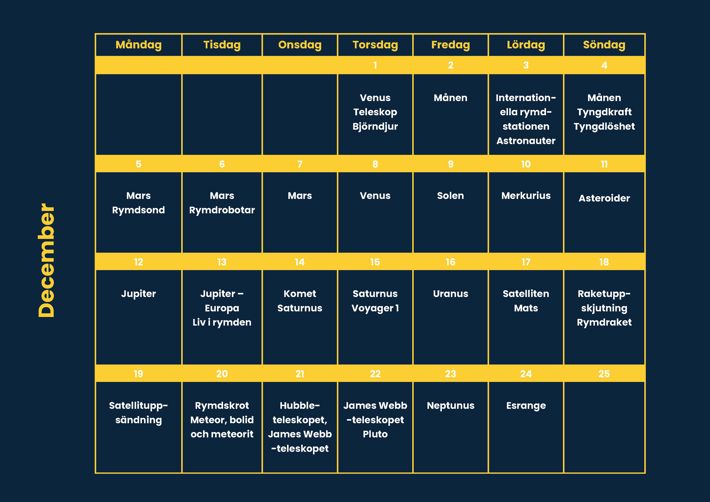 En text över blå bakgrund med information över månaden december