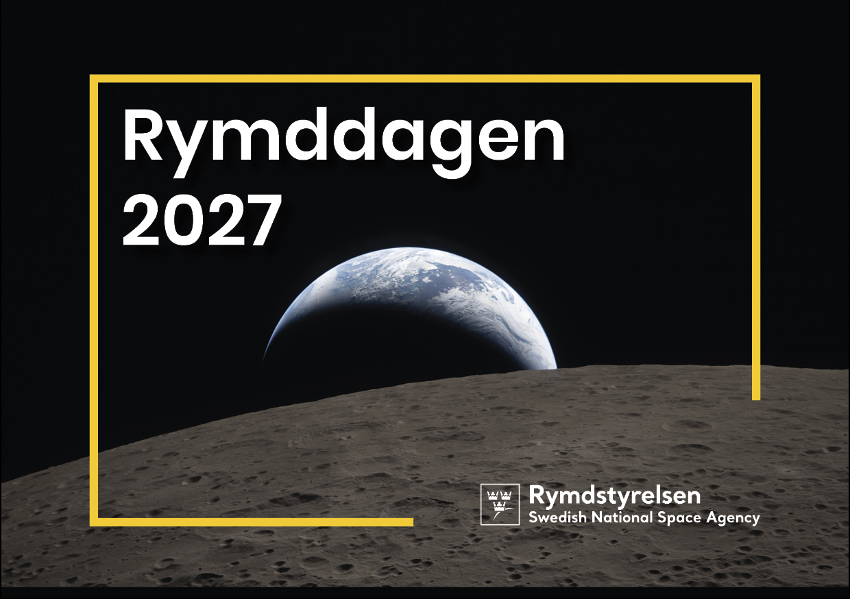 En bild av jorden från månen med texten Rymddagen 2027