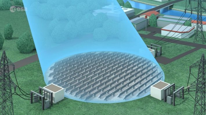 Mottagarstation på jorden för solenergi.