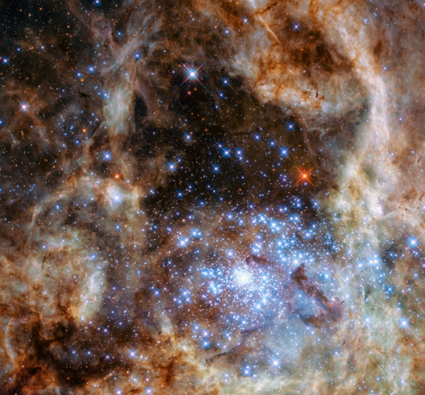 En bild över stjärnkluster R136 tagen med WFC3 kameran på Rymdteleskopet Hubble.