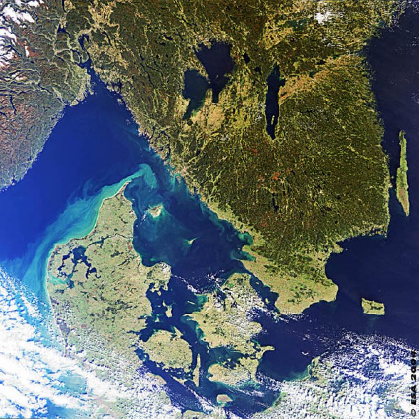 Satellitbild över södra Scandinavien
