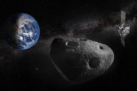 ESA_s_Ramses_mission_to_asteroid_Apophis.jpg Jorden, en asteroid och en satellit