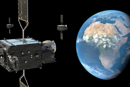 Meteosat_Third_Generation_weather_satellites ESA Mlabspace.jpg En illustration av en satellit i omloppsbana runt jorden.