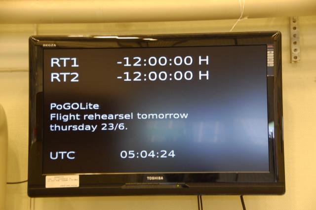 The PoGOLite flight rehearsal announced over the Esrange TV system.