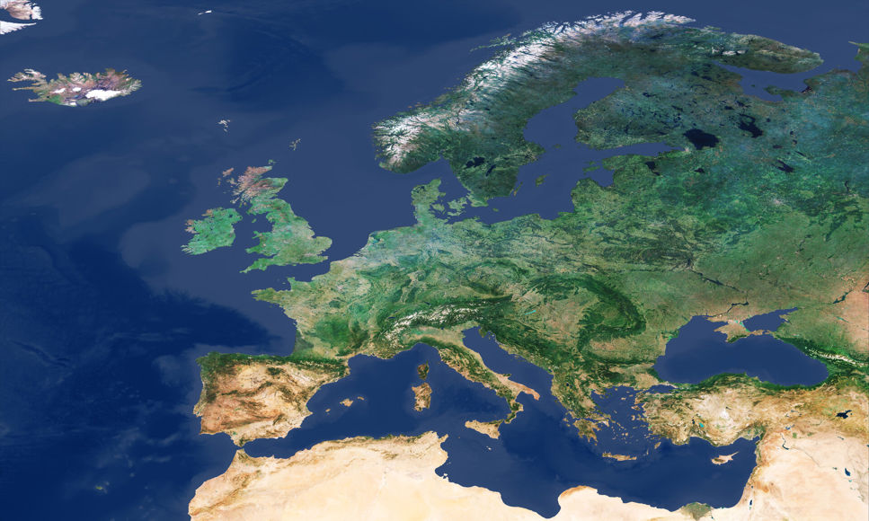 Molnfritt Europa, satellitbild