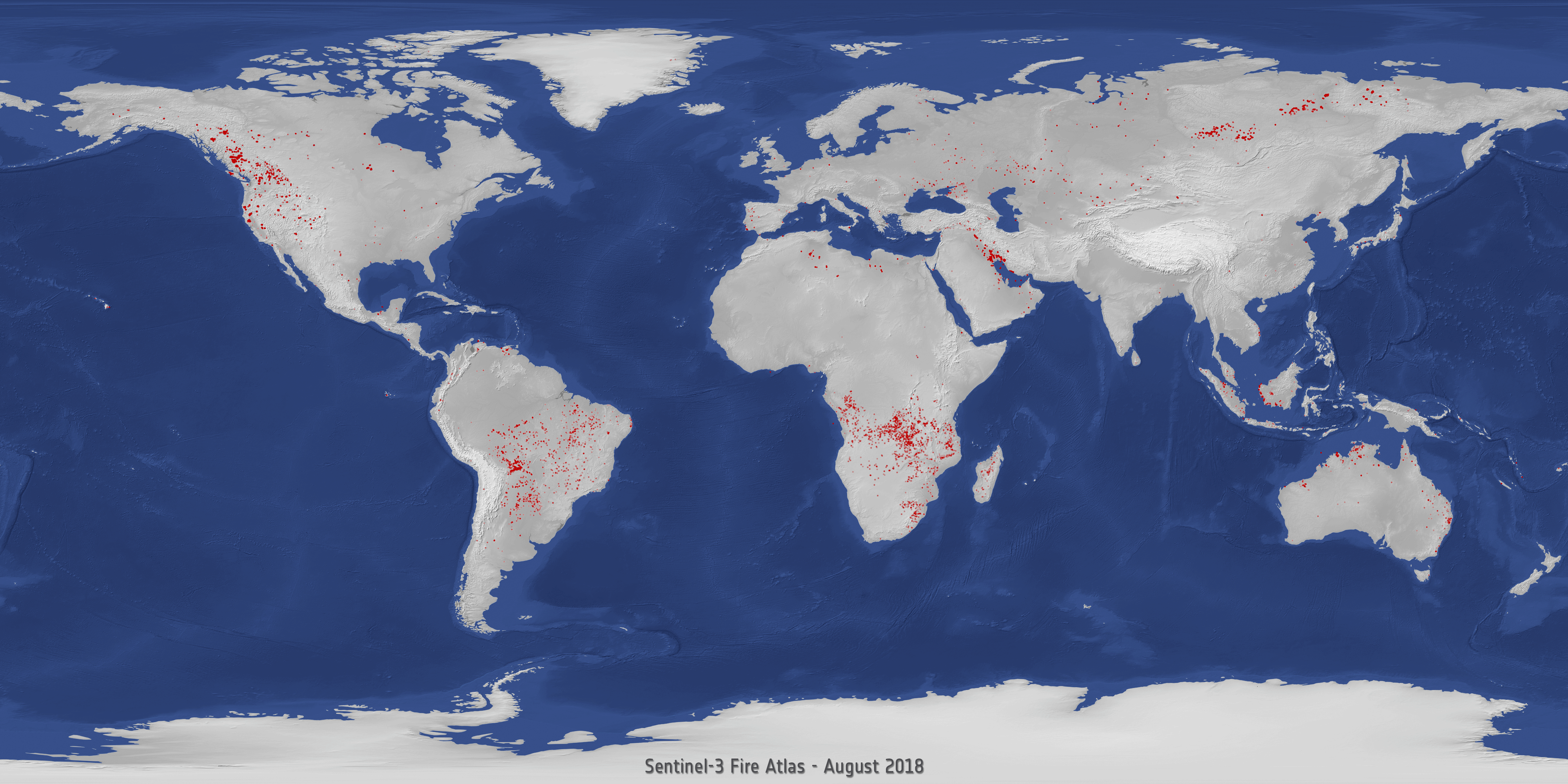 Sentinel-3 World Fire Atlas registrerade bränder 2018 I jämförelse med 2019.
