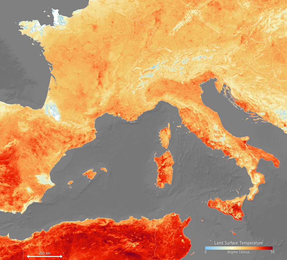 Europas värmebölja fångad på bild av satellit