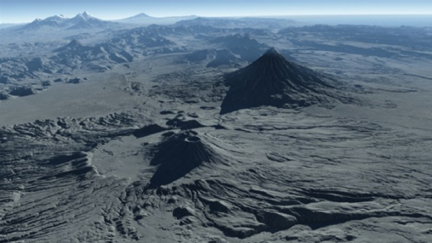 Ytterligare en bild på den ryska vulkanen som är skapad från data som satelliterna samlat in. 