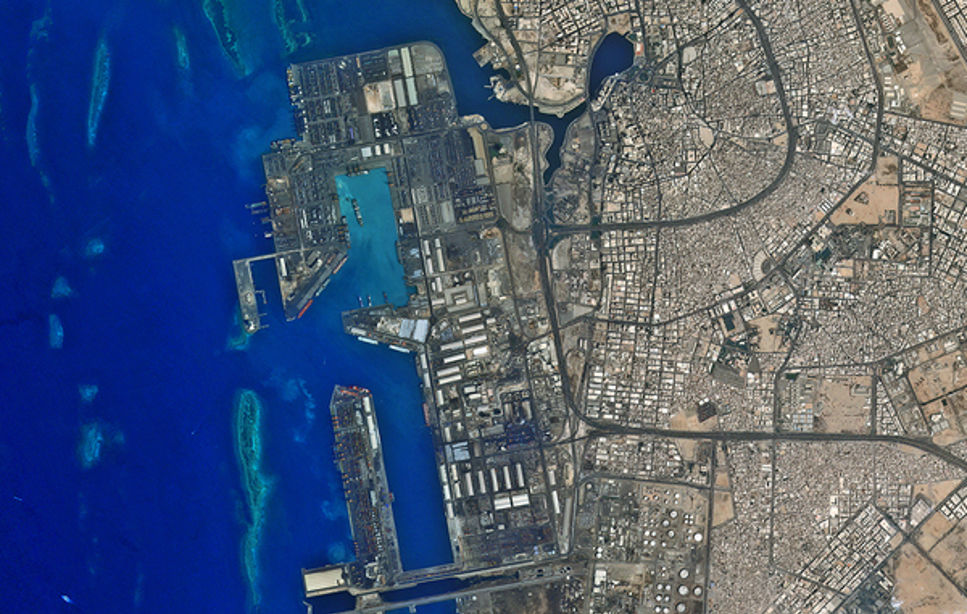 En vacker bild över staden Jeddah i Saudiarabien tagen av en satellit.