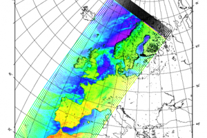Den första datan från MetOp-B:s instrument MHS, Microwave Humidity Sounder. Källa: EUMETSAT (European Organisation for the Exploitation of Meteorological Satellites).