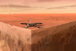 Konstnärens koncept av NASAs InSight lander på Mars