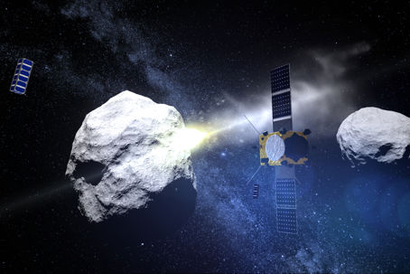 AIM_and_CubeSats_watch_impact Foto ESA Science office.org (2).jpg Illustration om DART