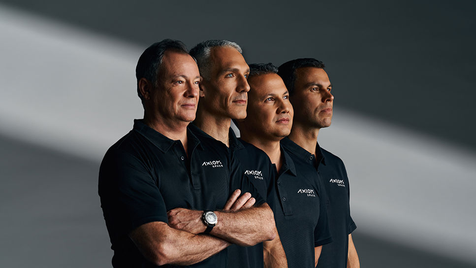 Besättningen på Axiom Mission 3. Från vänster: Michael López-Alegría (USA), Walter Villadei (Italien), Alper Gezeravci (Turkiet) och Marcus Wandt (Sverige).
