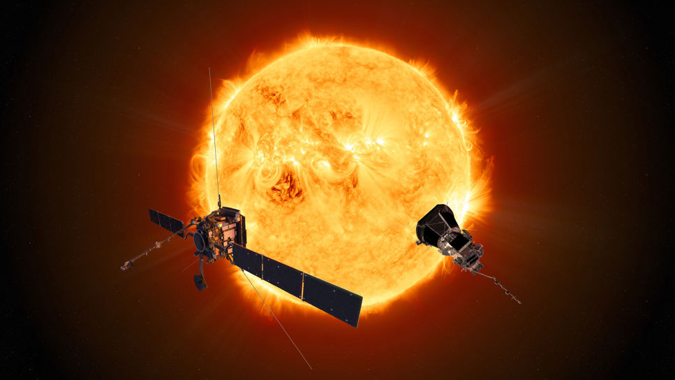 Illustration av Solar Orbiter och Parker Solar Probe