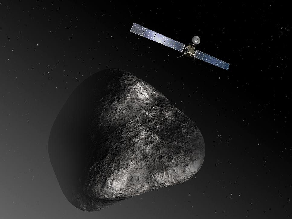 För att kunna studera kometen riktigt nära kommer Rosetta att skicka ner en liten landare. Källa: ESA–C. Carreau/ATG medialab.