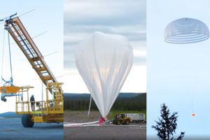 Fallskärmstest på Esrange.jpg Bilder från fallskärmstesterna på Esrange i kiruna. Testfarkosten lyfts upp med hjälp av en lyftkran. Den stora stratosfäriska ballongen blåses upp. Testfarkosten glider mot jorden med hjälp av en stor fallskärm.