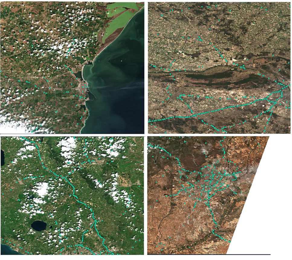 Post-COVID-19_truck_traffic_in_four_European_countries.jpg Lastbilar sedda med satellit från rymden.