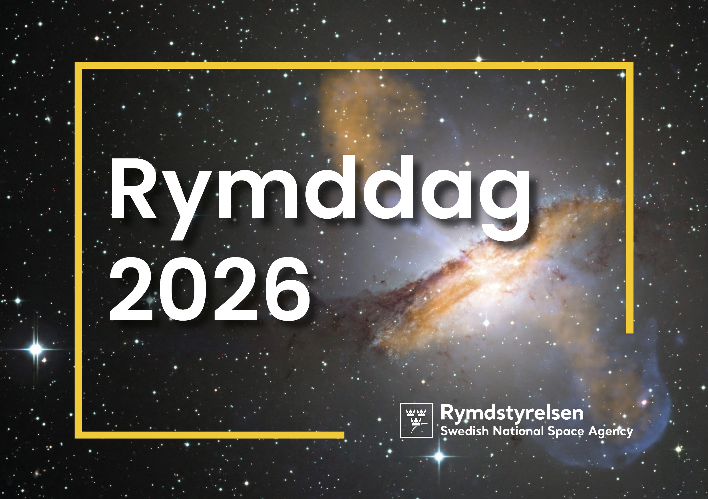 Bild på galax med texten Rymddag 2026