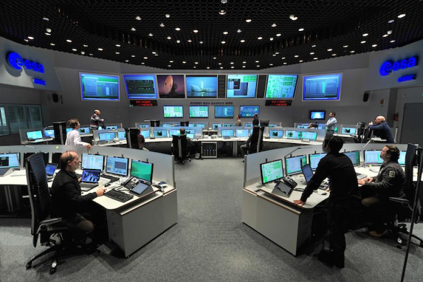 Kontrollrummet på ESOC varifrån förflyttningen av Venus Express görs.