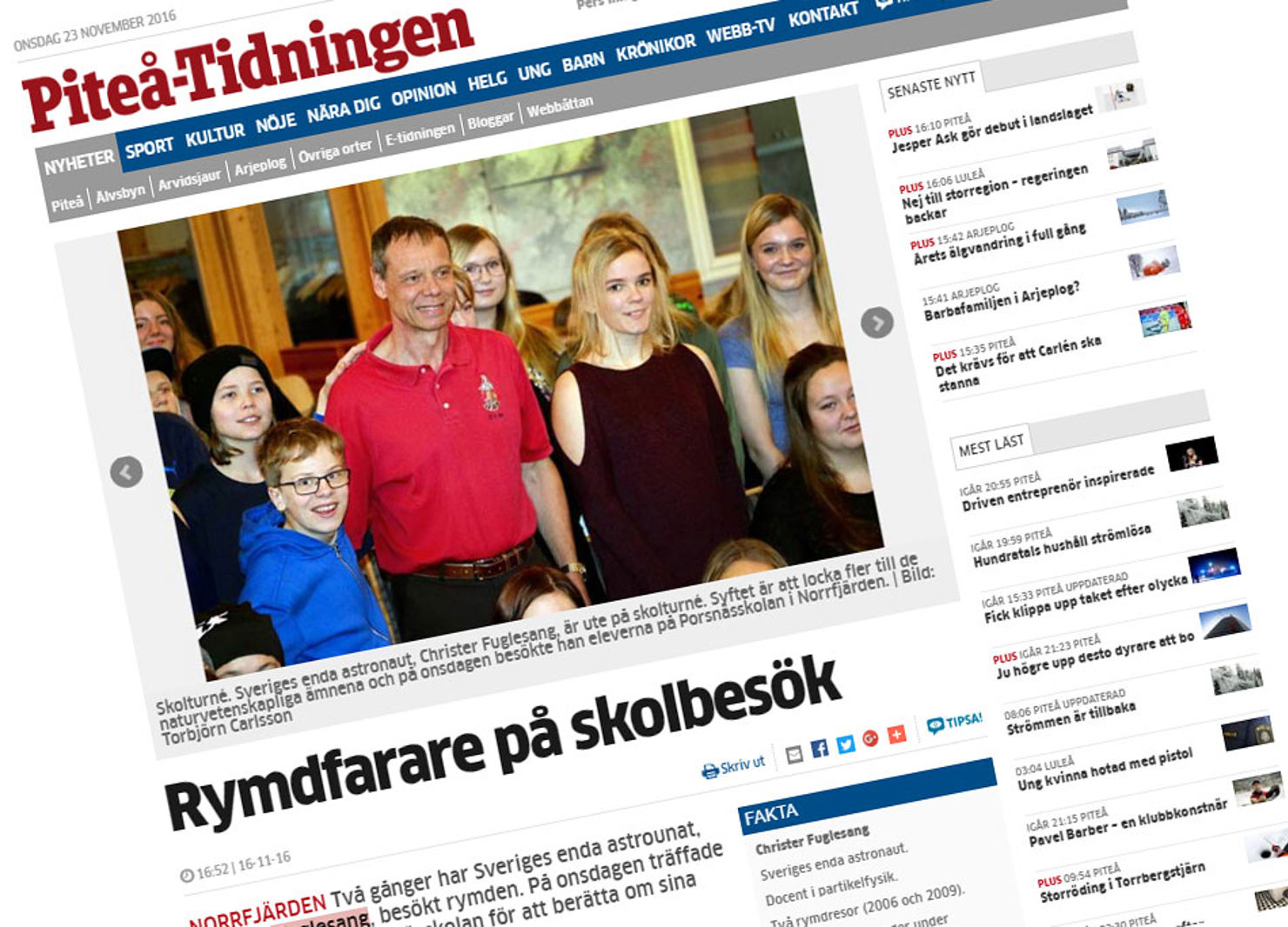 Christer Fuglesang besökte skolor i Norrbotten