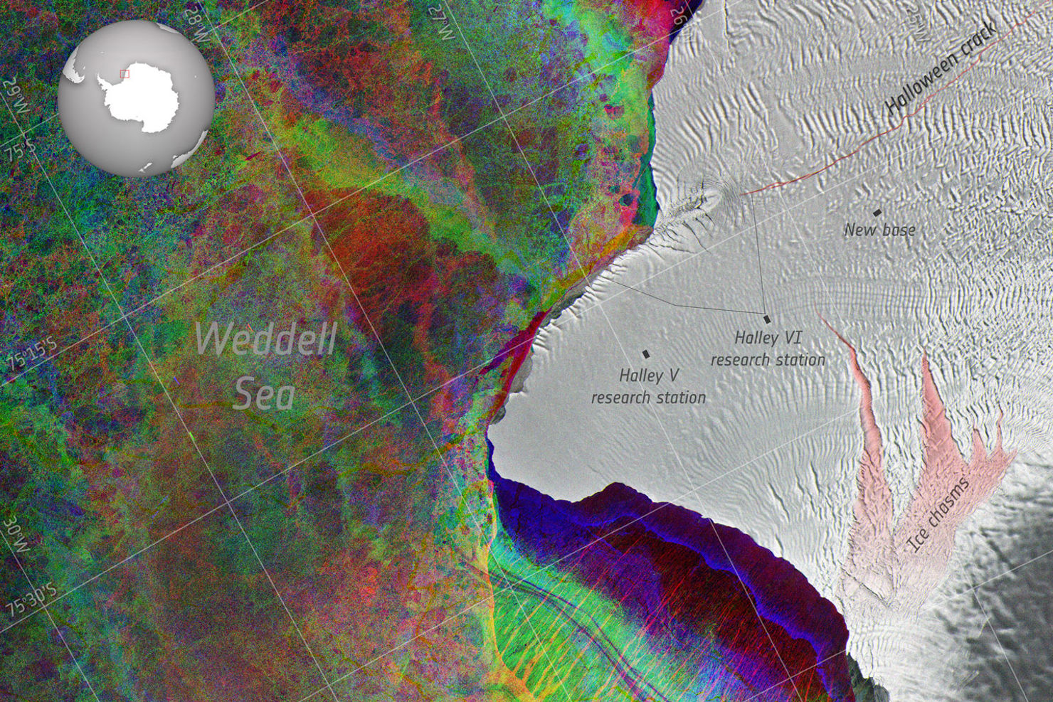 Copernicus varnar för farlig isspricka