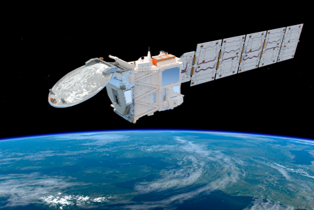 En illistration av ESA:s nya satellit EarthCARE.