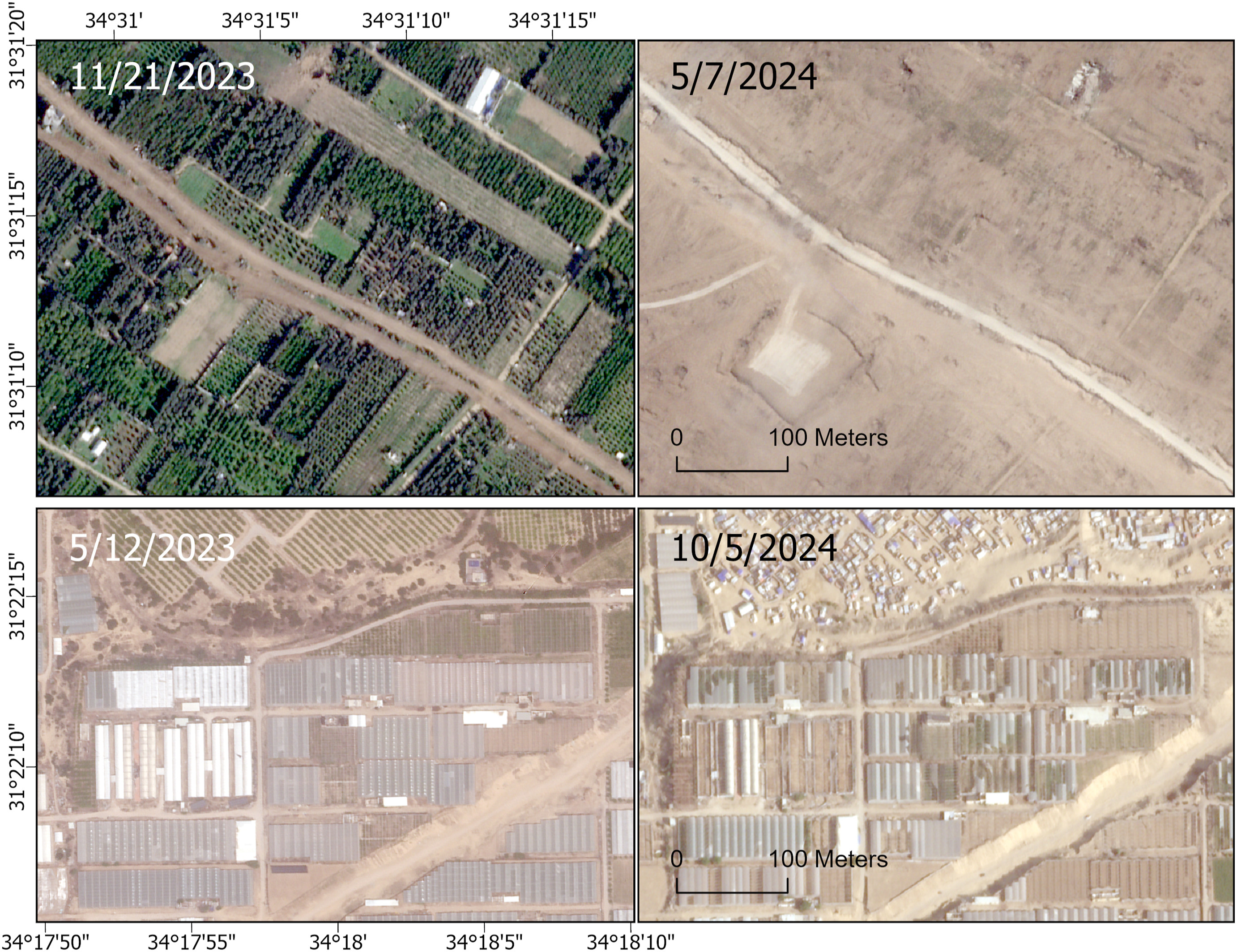 Före och efterbilder över Gazaremsan.