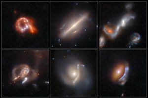 Anomalier Hubble 2.jpg Suddiga galaxbilder mot svart bakgrund.