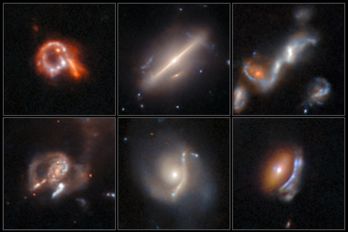 Anomalier Hubble 2.jpg Suddiga galaxbilder mot svart bakgrund.