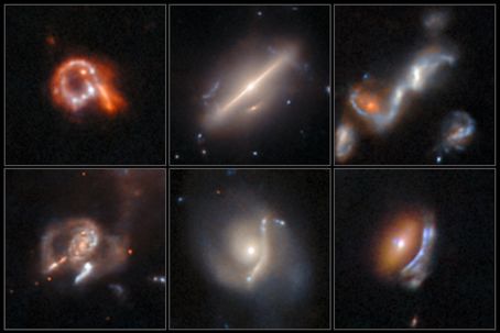 Anomalier Hubble 2.jpg Suddiga galaxbilder mot svart bakgrund.