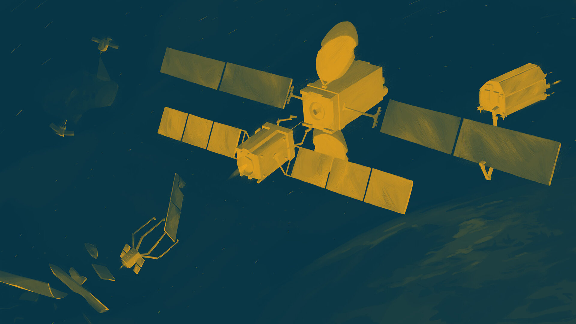 En sprängskiss över olika satelliter
