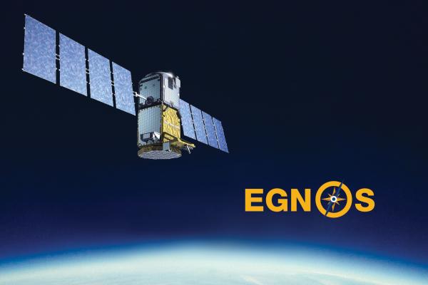 Illustration av en satellit med texten EGNOS