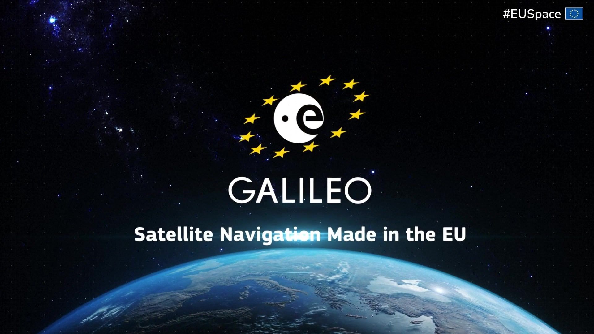 Jorden från rymden med en logotyp där texten lyder Galileo: satellite navigation made in the EU
