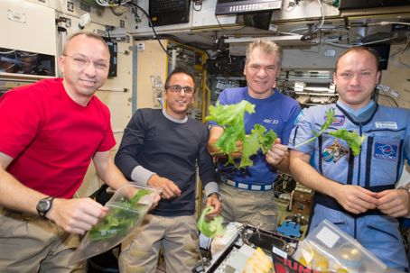 2.	Flera astronauter med sallad i händerna