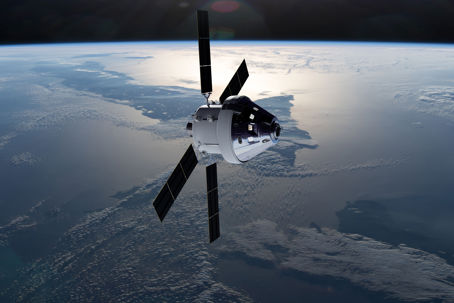 Orion_and_European_Service_Module_orbiting_Earth.jpg Illustration av Orion i rymden