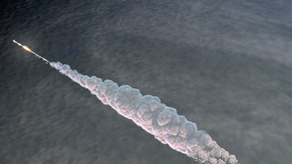 En 3D-renderad bild av Chelyabinsk-asteroiden som exploderar i atmosfären